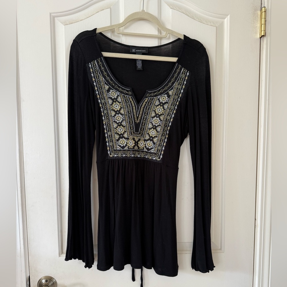 INC International Concepts Black Women's Tunic with Gold and Silver Embroidery